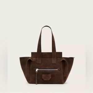 Classic Suede All Saints Tote Bag in Dark Brown